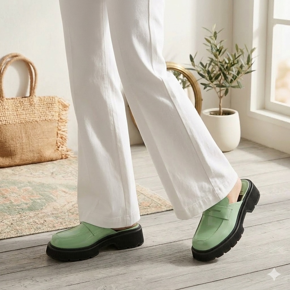 Jeffrey Campbell Pistachio Green leather Mules Chunky Platform Loafer Slides 39 - Picture 3 of 11